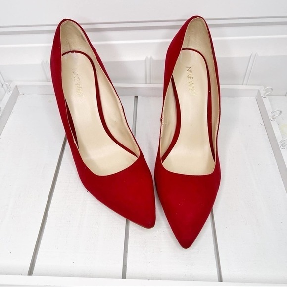 Nine West Red Suede Textured Pumps Size: 8.5 #006 - Picture 3 of 9